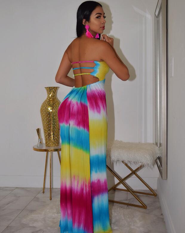 Tie-Dye Maxi Dress – Stylish Strapless Boho Summer Long Dress - Dye My World