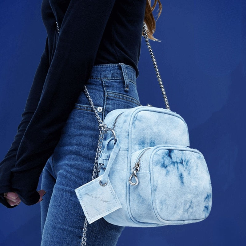 Tie-Dye Denim Backpack – Casual Shoulder Bag for Students - Dye My World