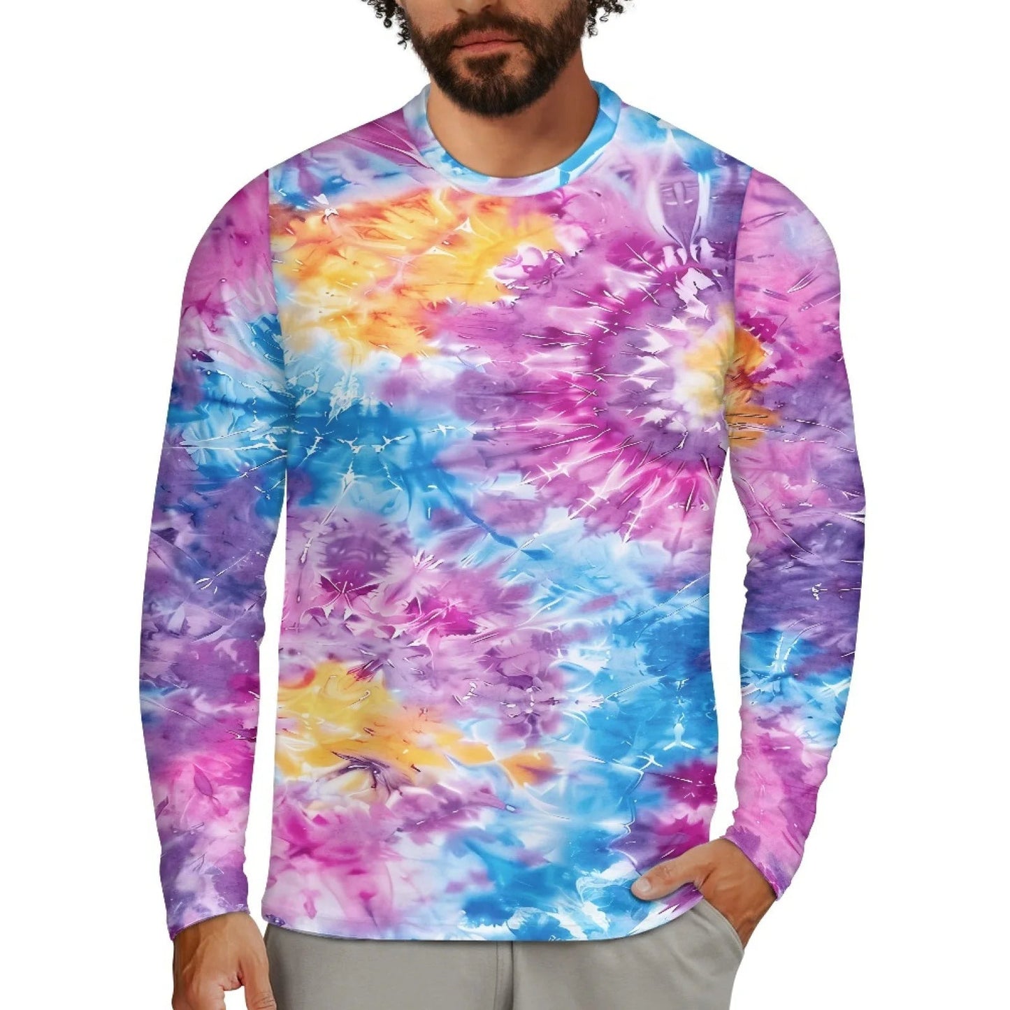 Men's Tie-Dye Long Sleeve T-Shirt – Colorful 3D Print Casual Streetwear Top - Dye My World