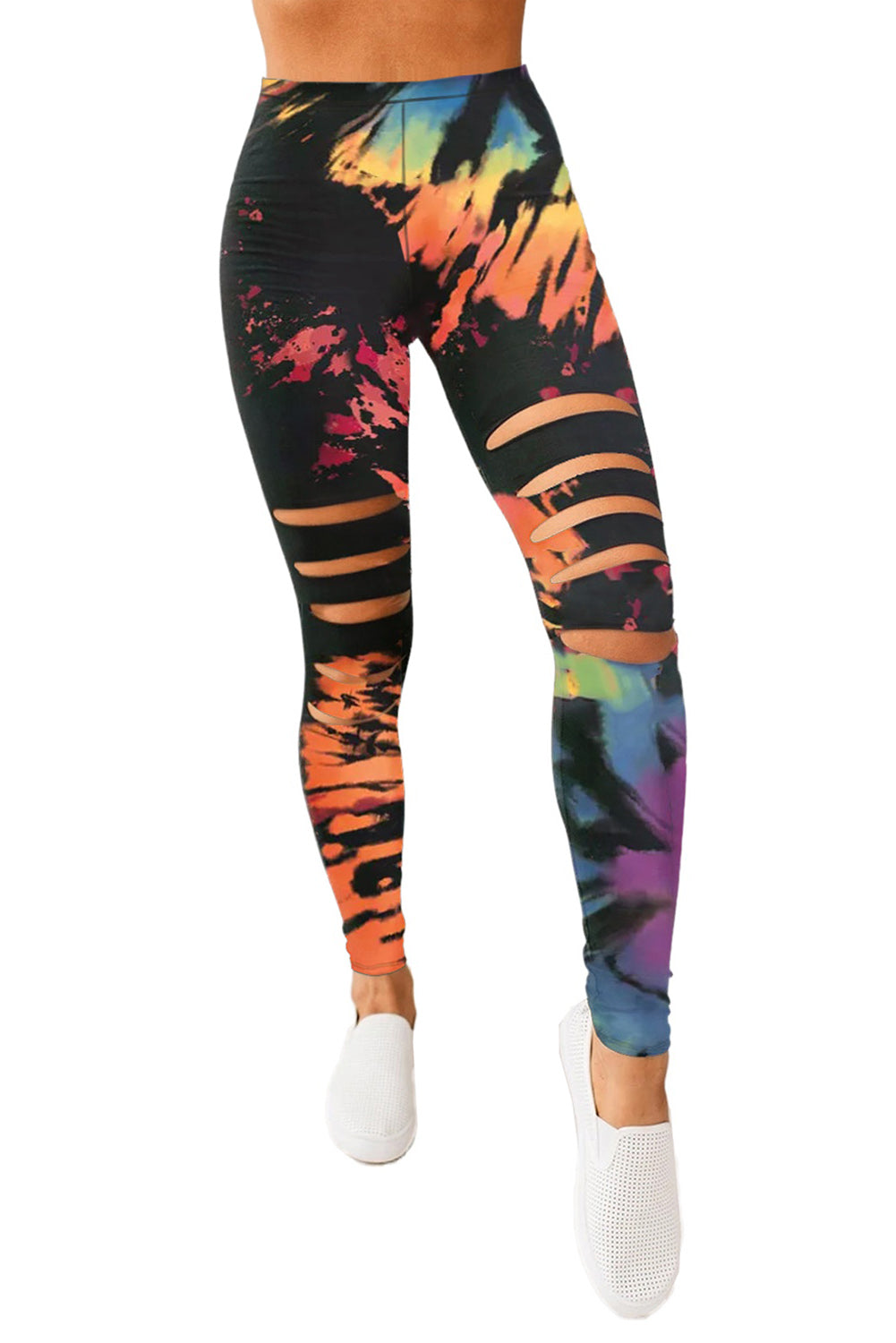 Multicolor Tie-Dye Fitness Leggings – Women's Activewear with Hollow Out Design - Dye My World