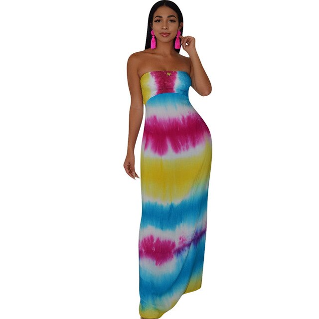 Tie-Dye Maxi Dress – Stylish Strapless Boho Summer Long Dress - Dye My World