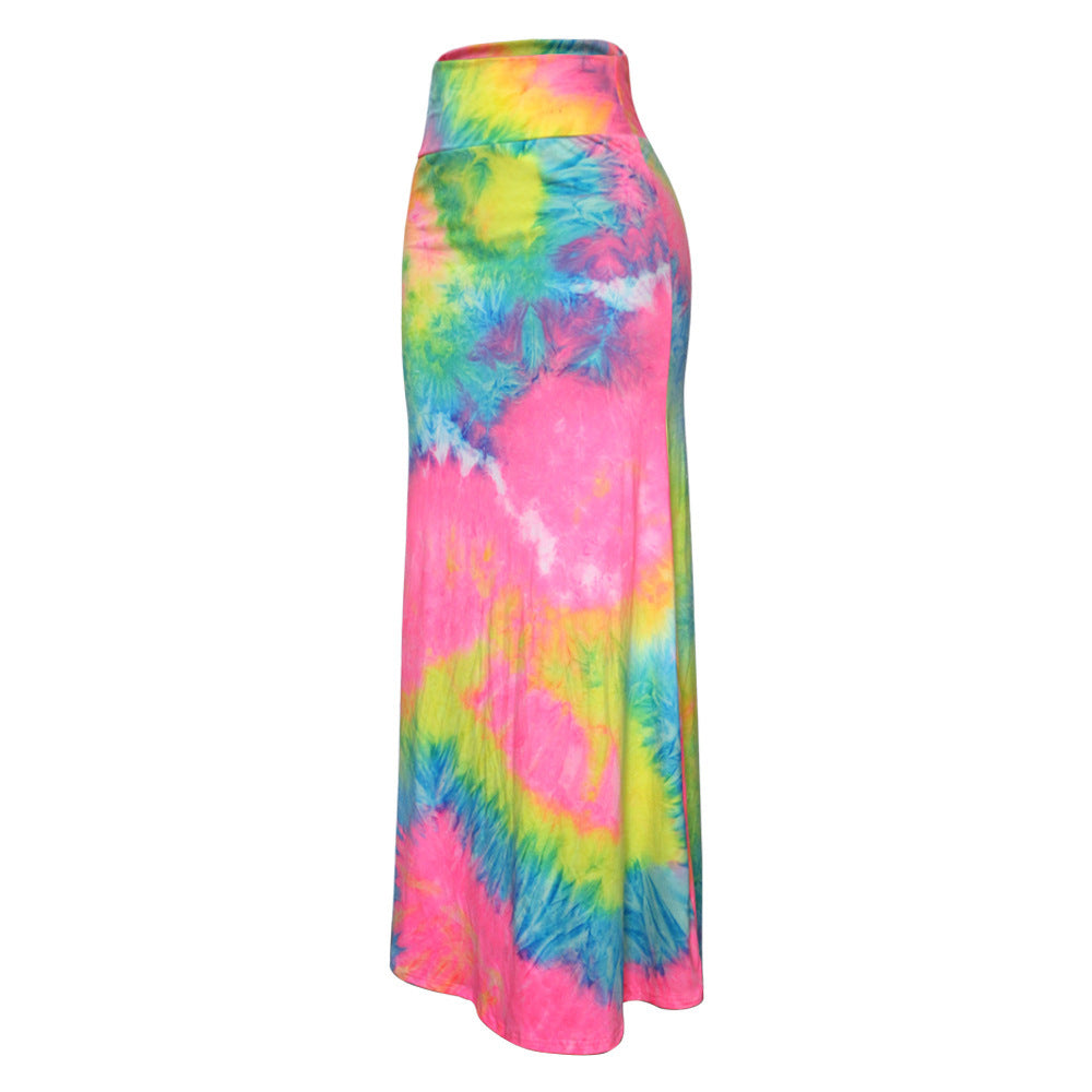 High Waist Tie-Dye Skirt - Stretch Rainbow Fishtail Skirt for Trendy Style - Dye My World