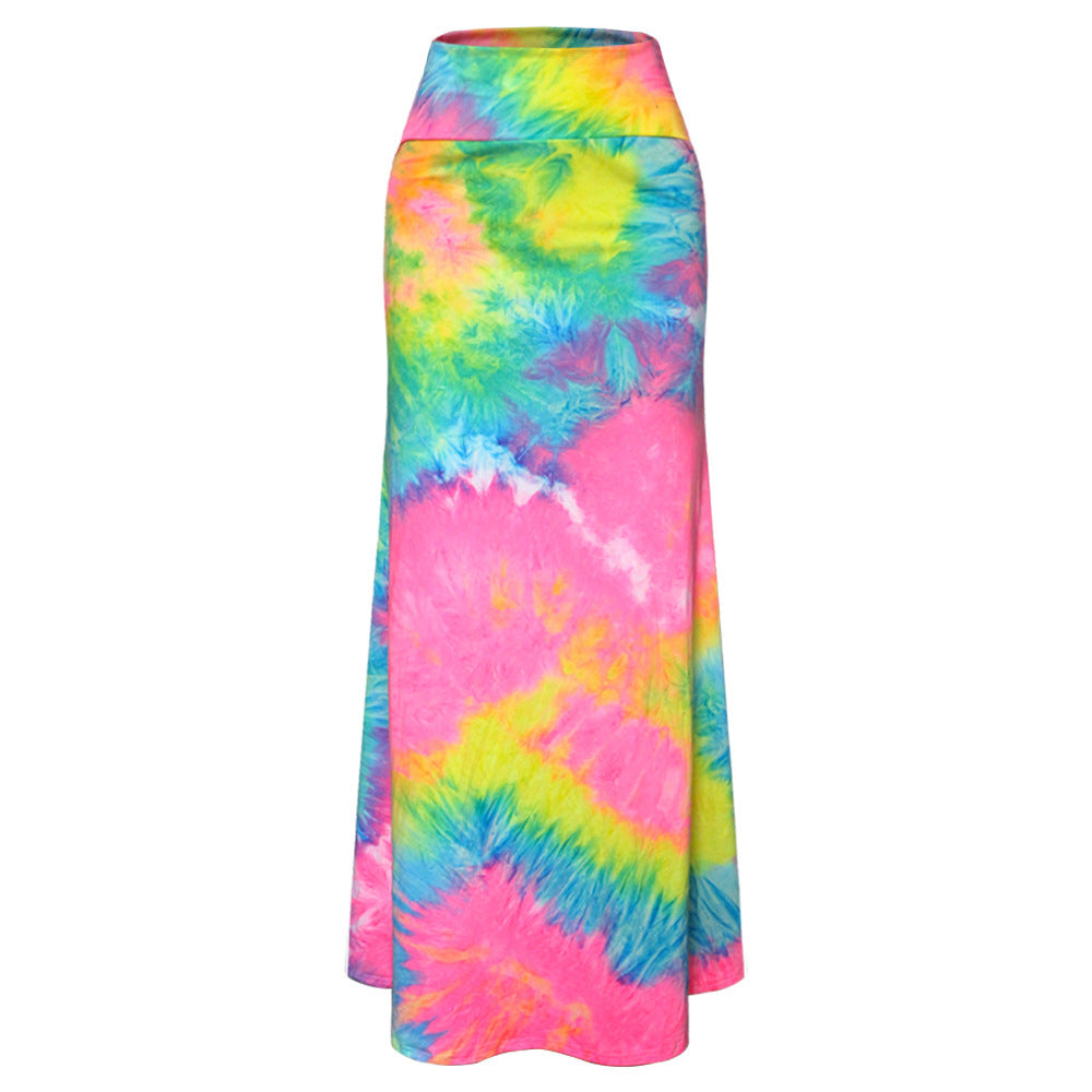 High Waist Tie-Dye Skirt - Stretch Rainbow Fishtail Skirt for Trendy Style - Dye My World