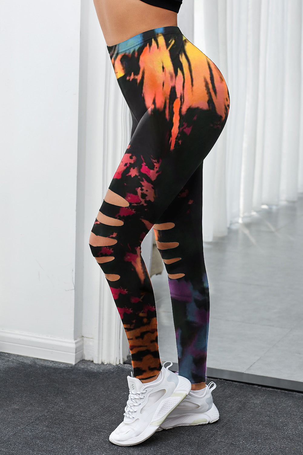 Multicolor Tie-Dye Fitness Leggings – Women's Activewear with Hollow Out Design - Dye My World