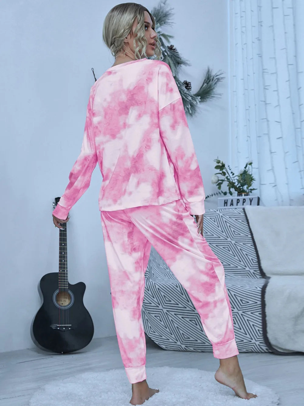 Shiny Tie-Dye Pajamas Set for Women – Stylish Top and Pants Combo - Dye My World