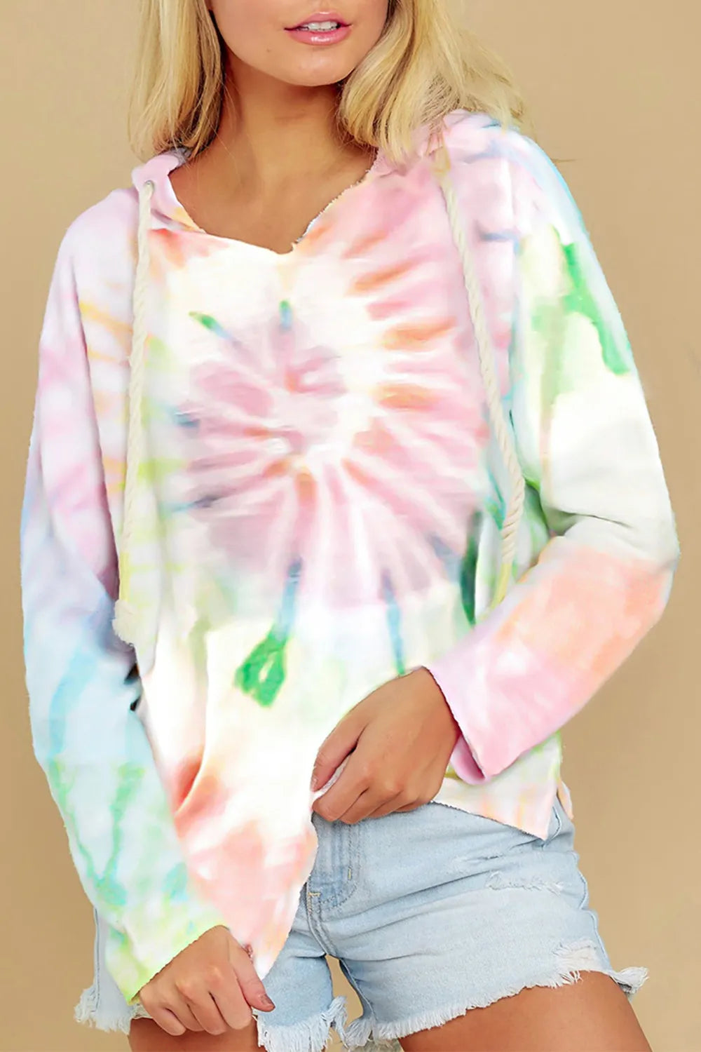 Women's Tie-Dye Hoodie with Drawstring - Stylish Long Sleeve Comfort - Dye My World