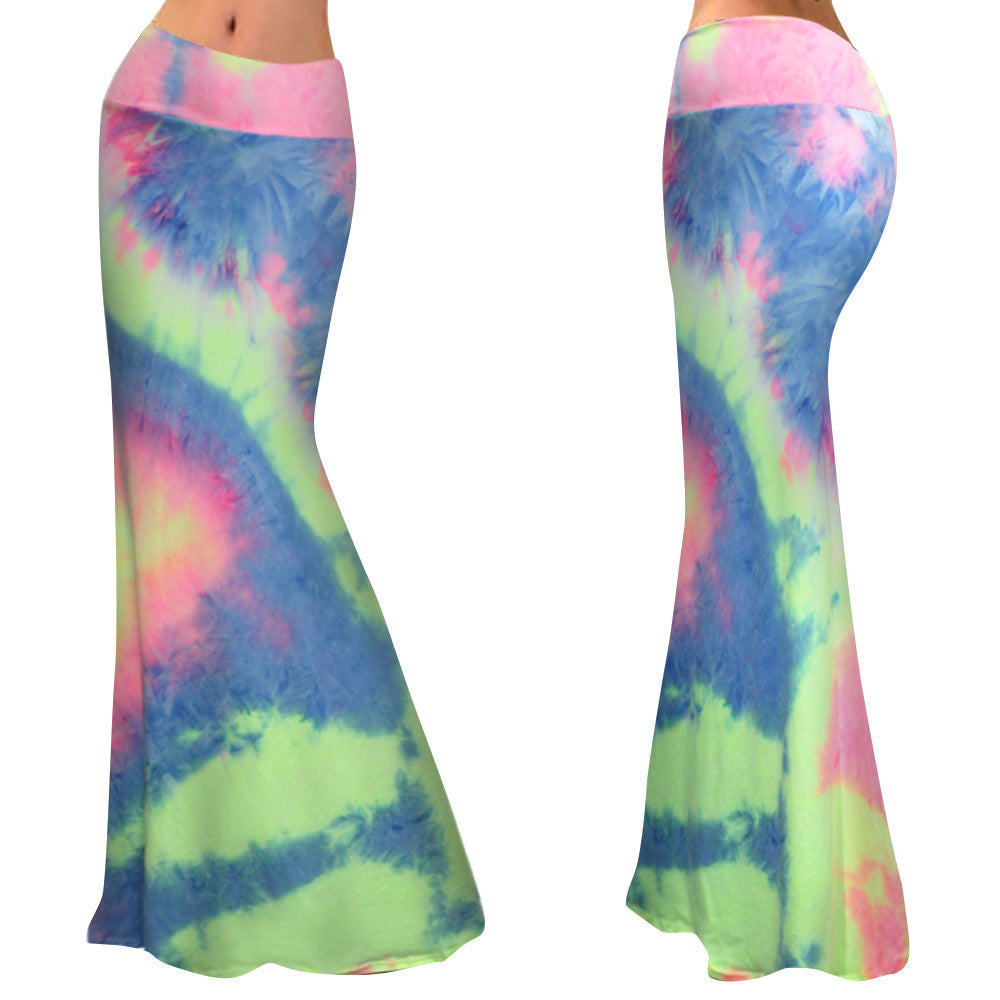 High Waist Tie-Dye Skirt - Stretch Rainbow Fishtail Skirt for Trendy Style - Dye My World