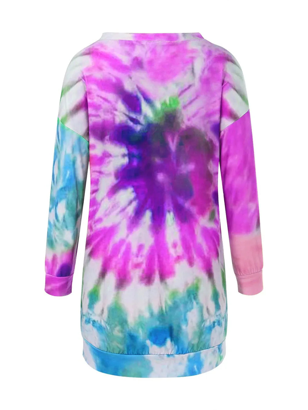 Women's Tie-Dye Long Sleeve Dress with Round Neck - Dye My World