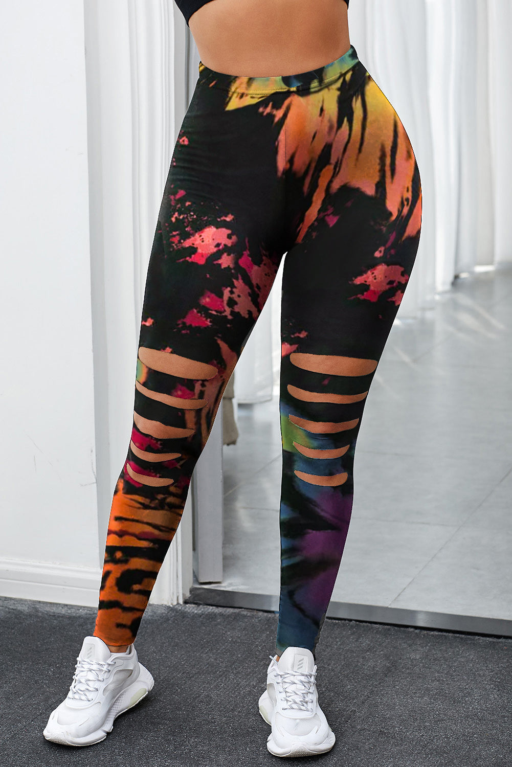 Multicolor Tie-Dye Fitness Leggings – Women's Activewear with Hollow Out Design - Dye My World