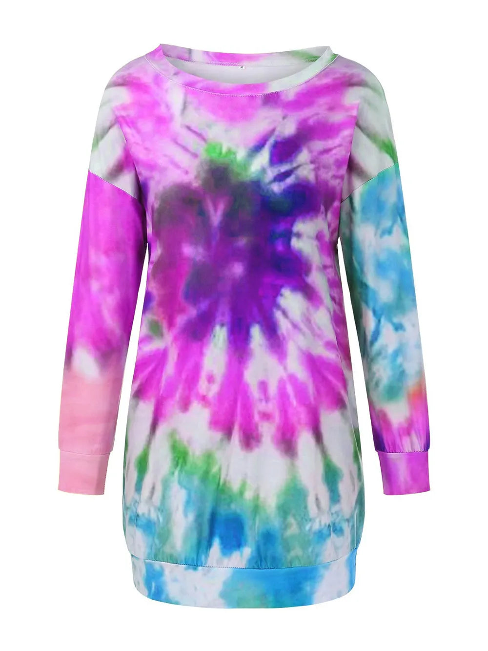 Women's Tie-Dye Long Sleeve Dress with Round Neck - Dye My World