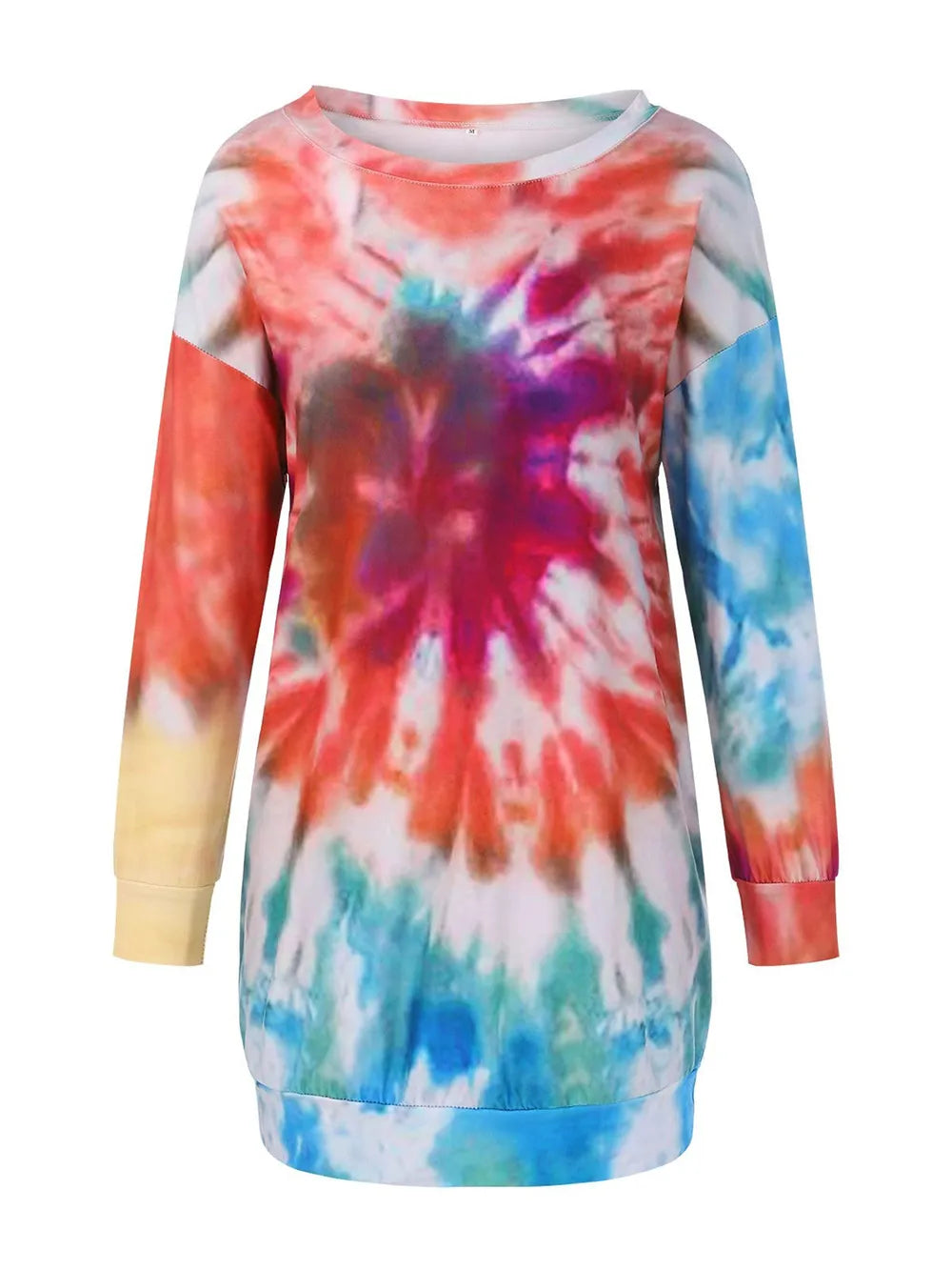 Women's Tie-Dye Long Sleeve Dress with Round Neck - Dye My World