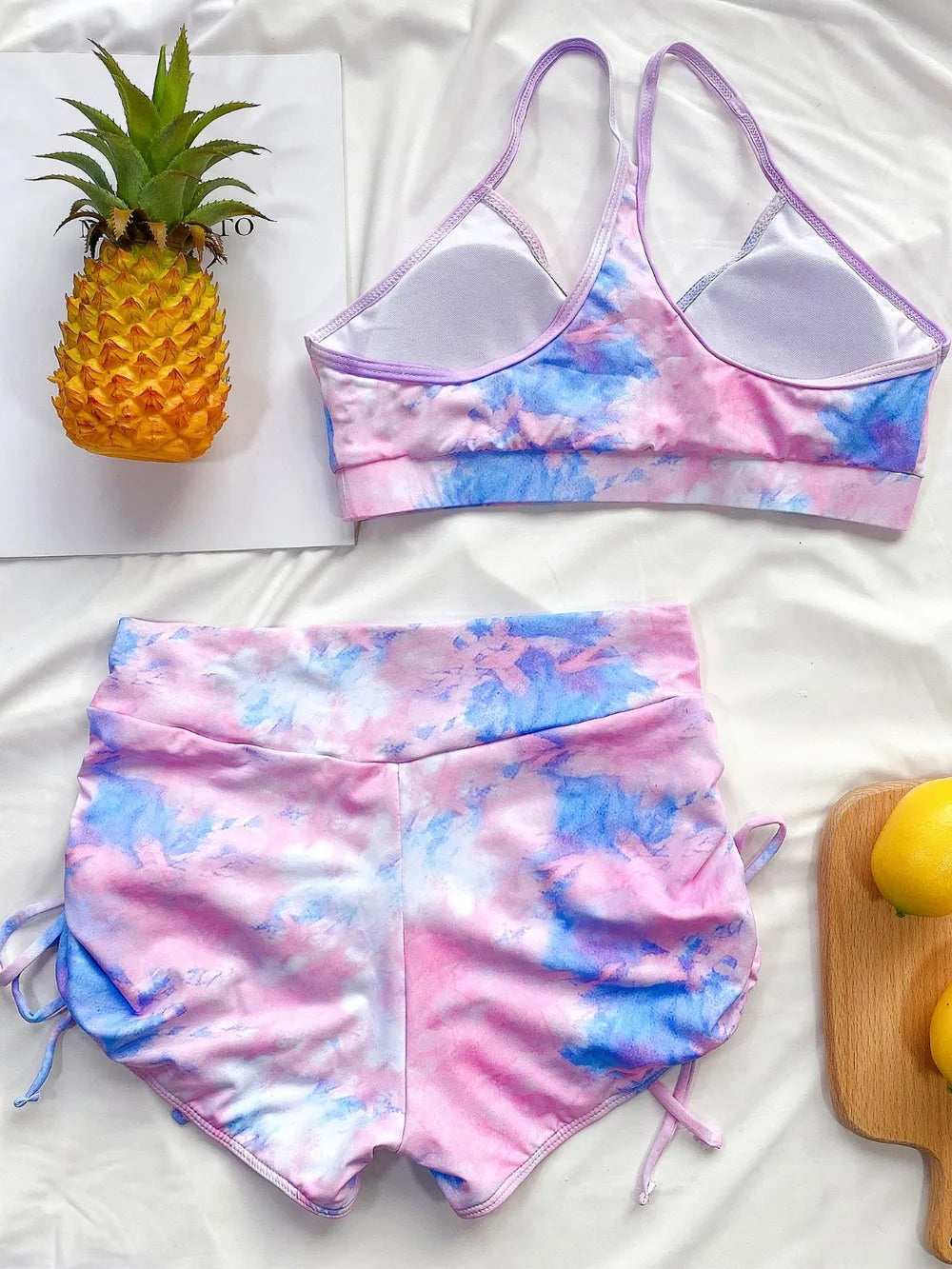 Women’s Tie-Dye Swim Set – Spaghetti Strap Top and Drawstring Shorts - Dye My World