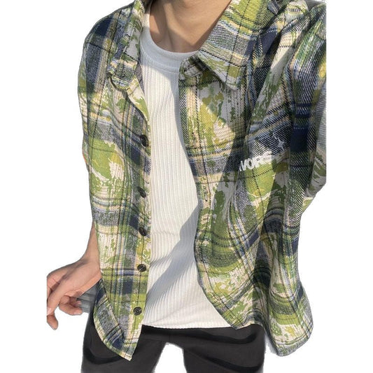 Men's Tie-Dye Embroidered Shirt - Short Sleeve Checkered Summer Casual - Dye My World