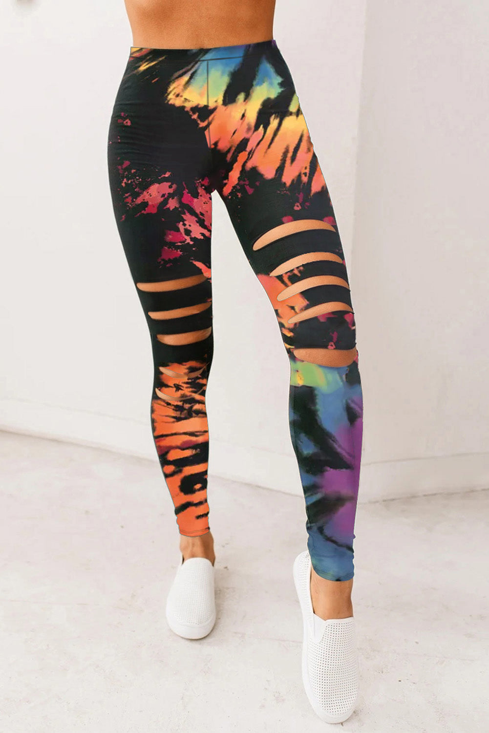 Multicolor Tie-Dye Fitness Leggings – Women's Activewear with Hollow Out Design - Dye My World