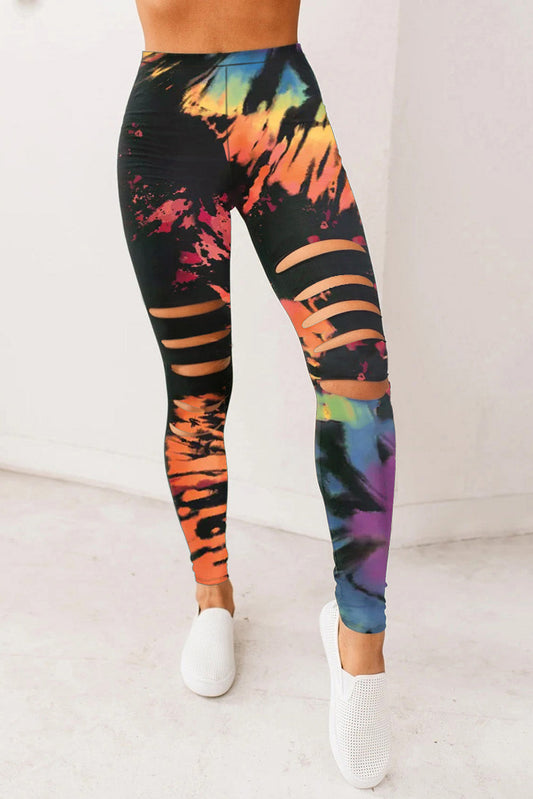 Multicolor Tie-Dye Fitness Leggings – Women's Activewear with Hollow Out Design - Dye My World