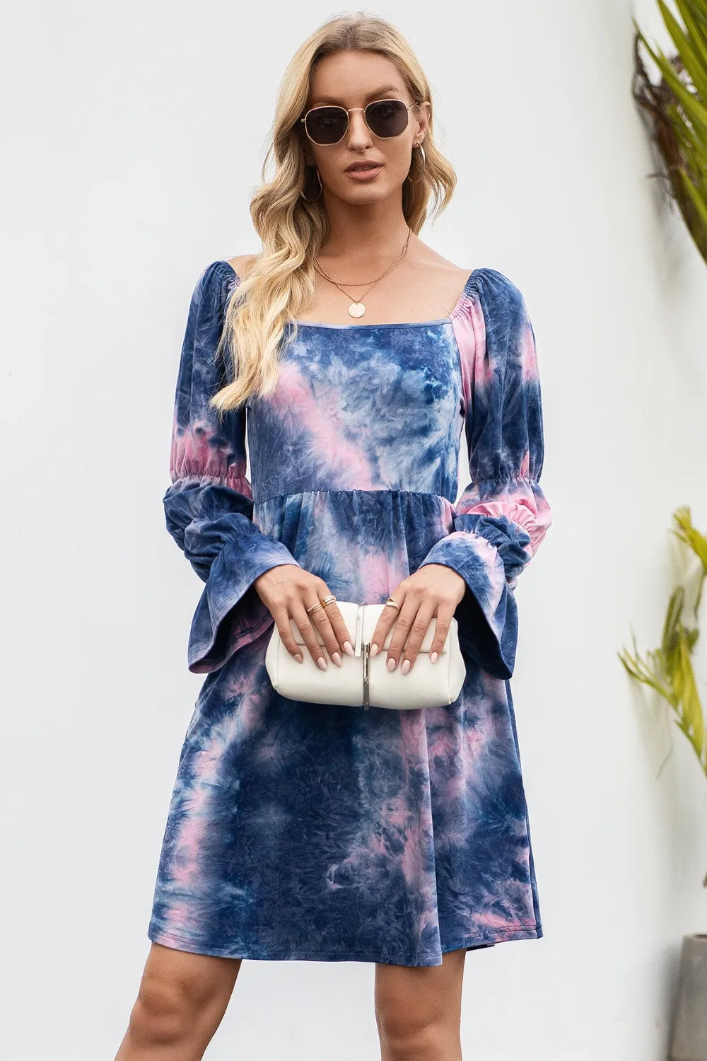 Women's Tie-Dye Dress – Square Neck with Flounce Sleeves for Trendy Summer Style - Dye My World