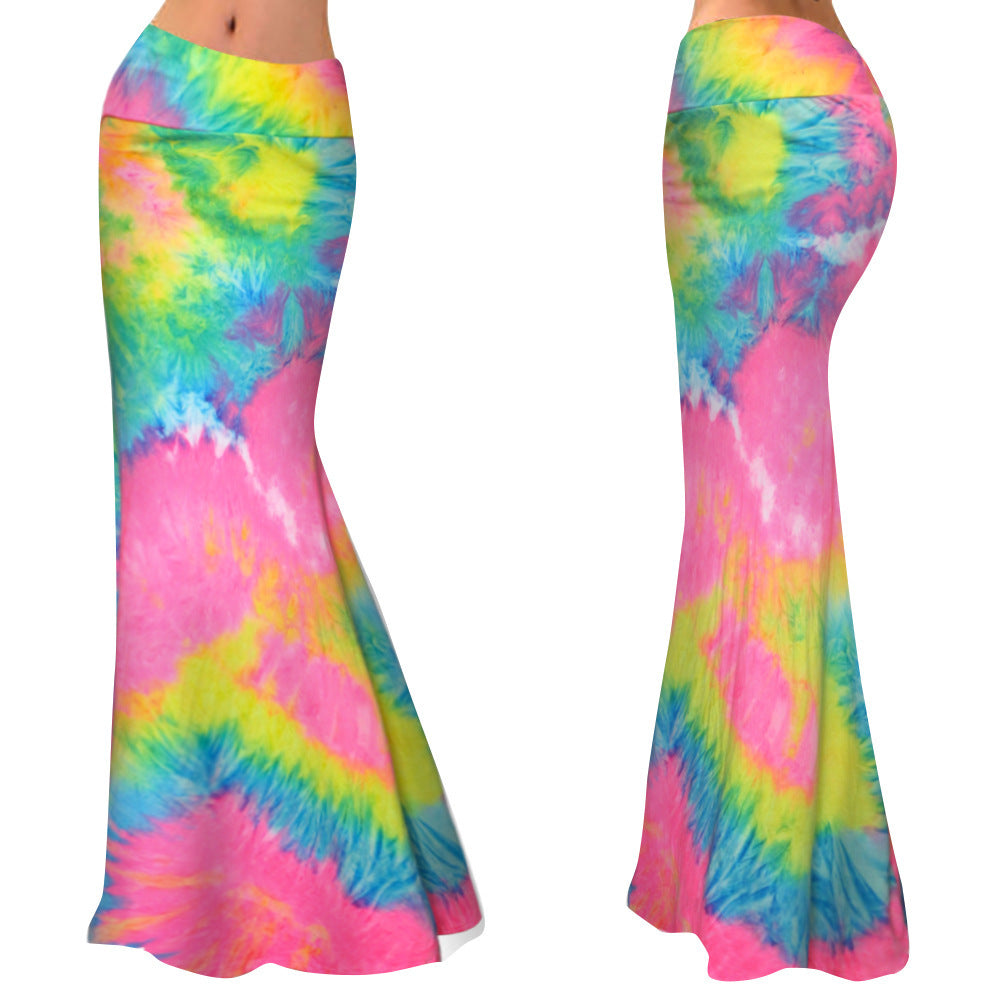 High Waist Tie-Dye Skirt - Stretch Rainbow Fishtail Skirt for Trendy Style - Dye My World