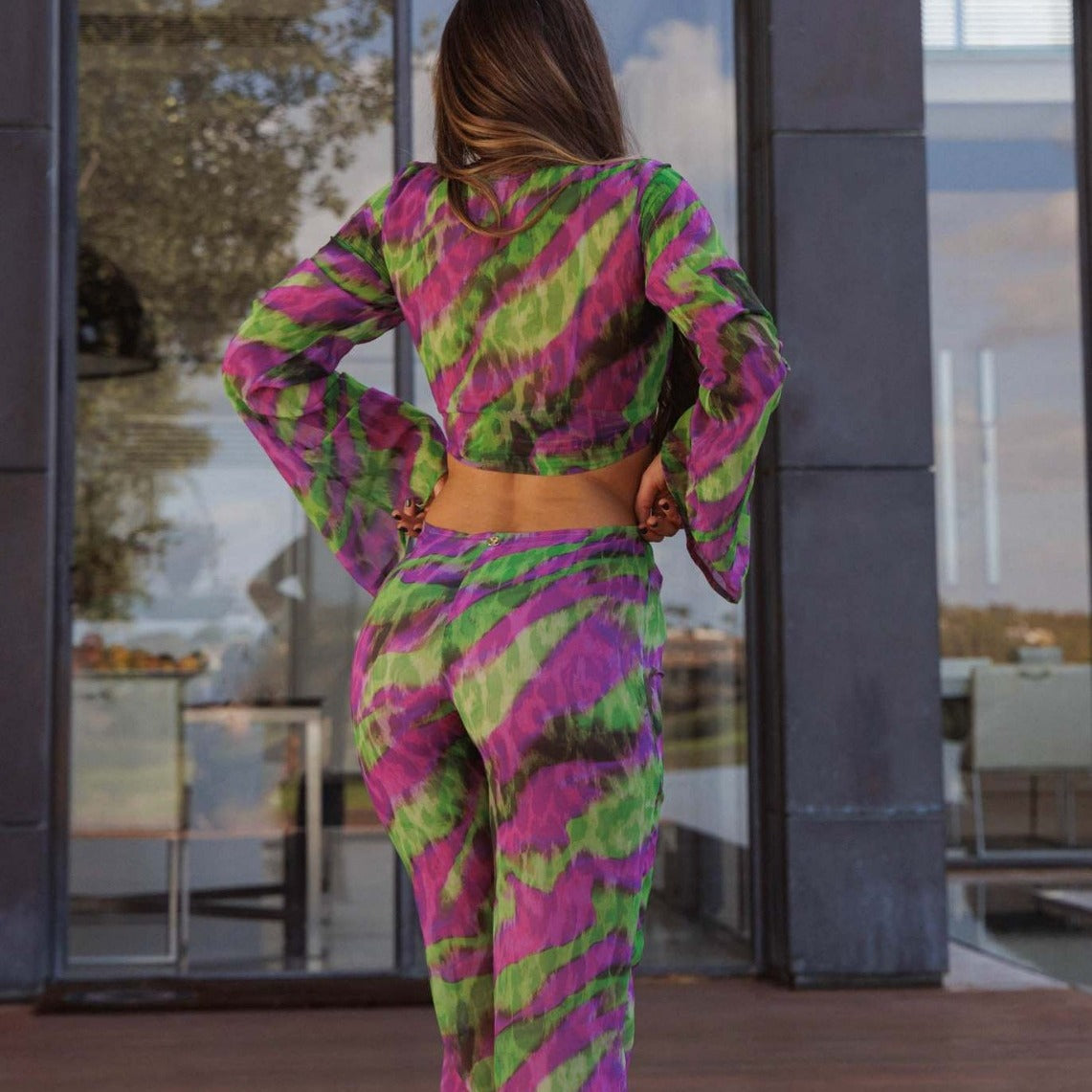 Tie-Dye Beach Set – Striped Chiffon Belted Top and Pants - Dye My World