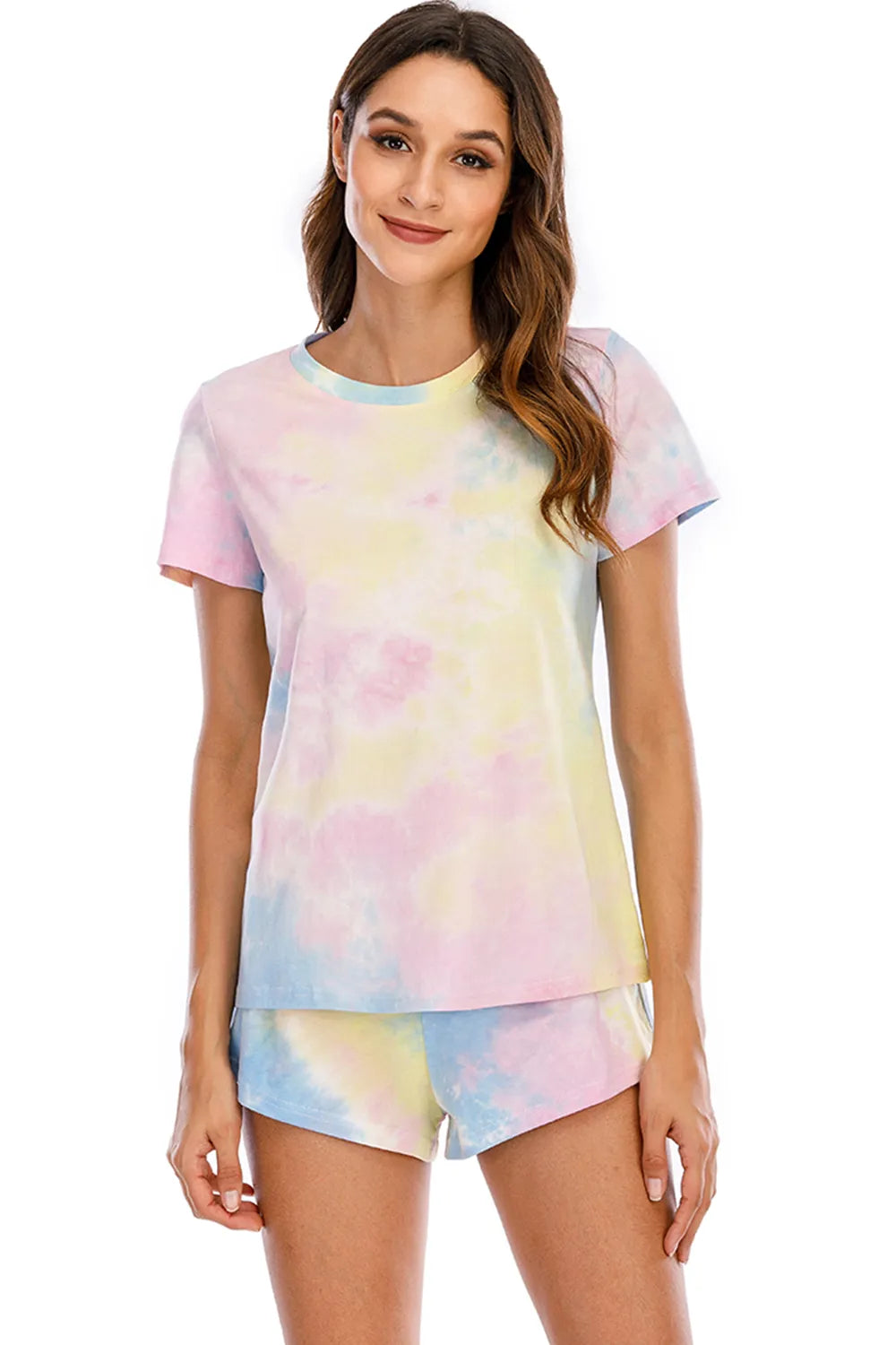 Women's Tie-Dye Pajama Set - Comfortable Short Sleeve Top and Shorts Outfit - Dye My World
