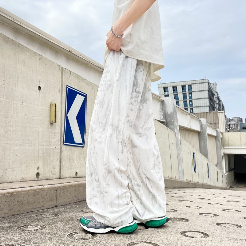 Men's Tie-Dye Ice Silk Pants for Casual Summer Wear in White - Dye My World