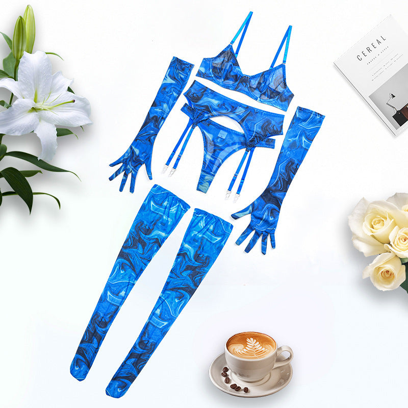 Women’s Tie-Dye Lingerie Set - Five-Piece Mesh Ensemble - Dye My World