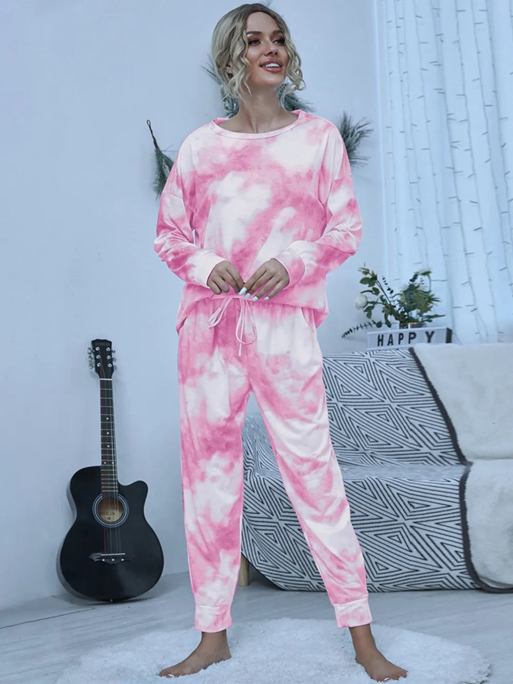 Shiny Tie-Dye Pajamas Set for Women – Stylish Top and Pants Combo - Dye My World