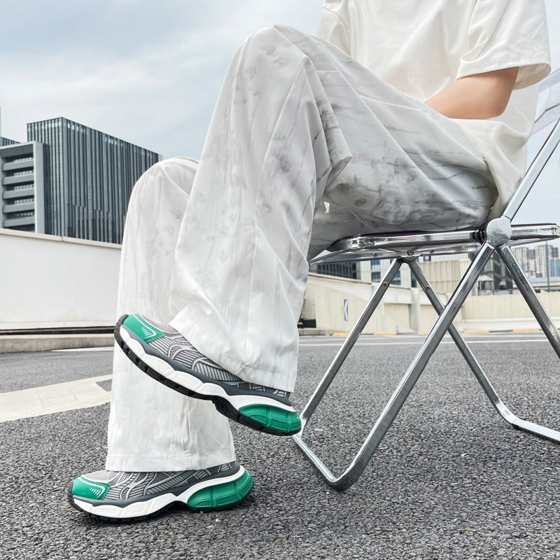 Men's Tie-Dye Ice Silk Pants for Casual Summer Wear in White - Dye My World