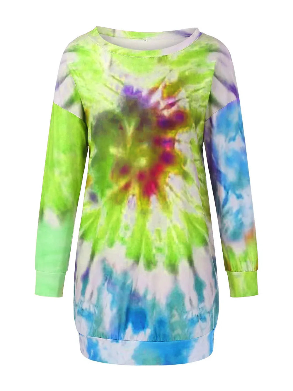 Women's Tie-Dye Long Sleeve Dress with Round Neck - Dye My World