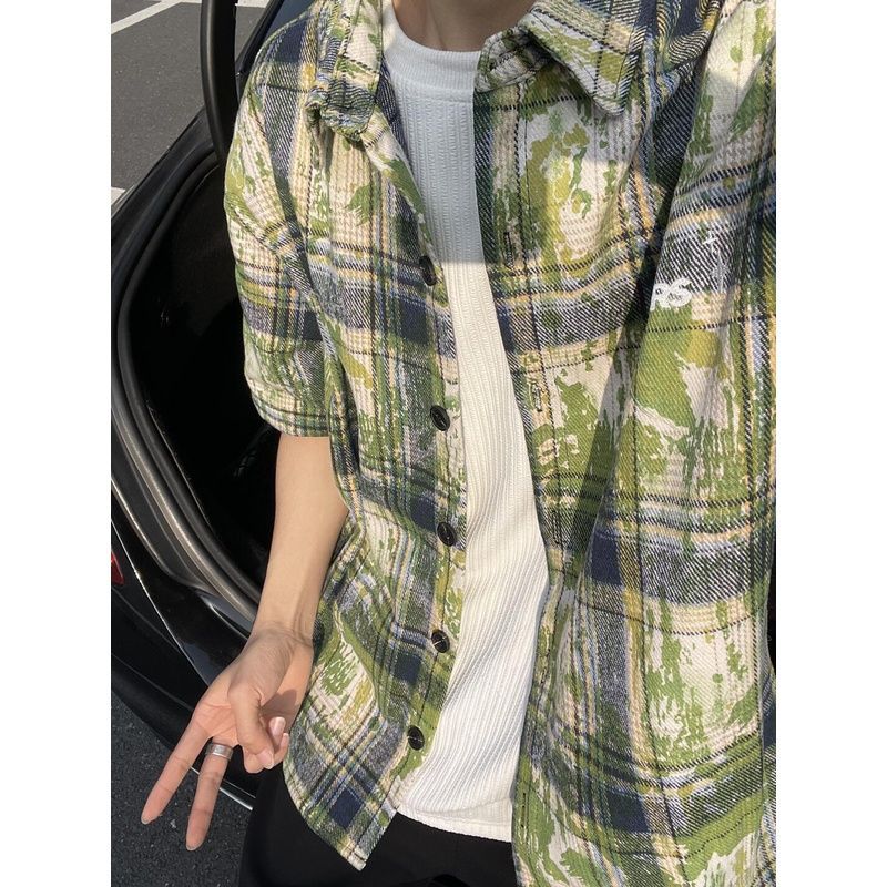 Men's Tie-Dye Embroidered Shirt - Short Sleeve Checkered Summer Casual - Dye My World