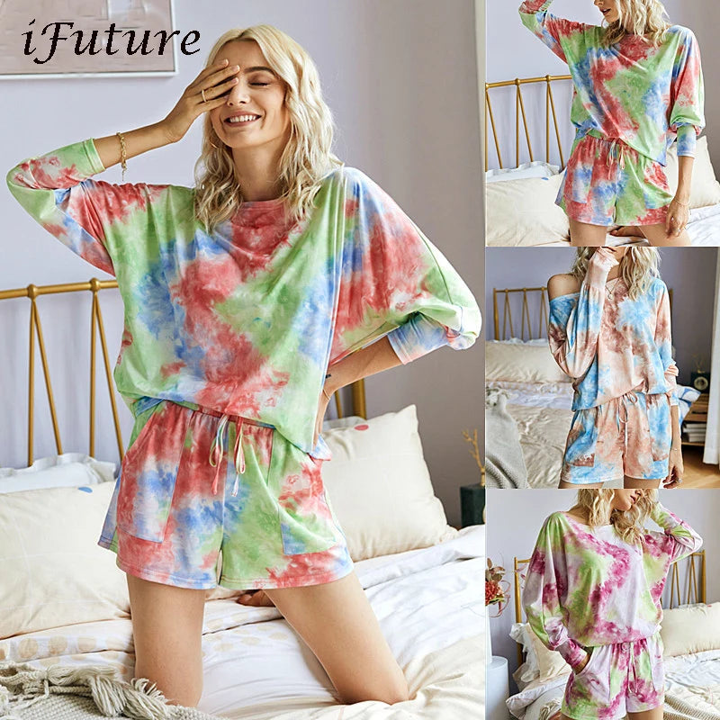 Women's Tie-Dye Pajama Set - Stylish Two-Piece Outfit for Relaxation and Comfort - Dye My World