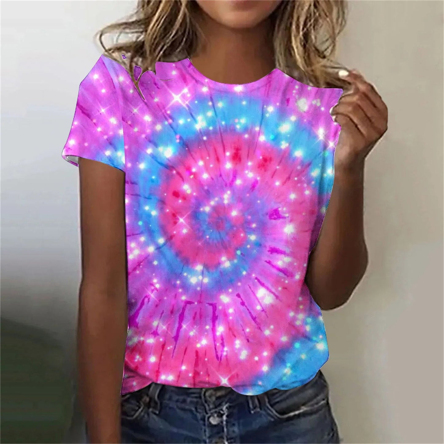 Women’s Tie-Dye Oversized T-Shirt – Colorful Short Sleeve Casual Top - Dye My World