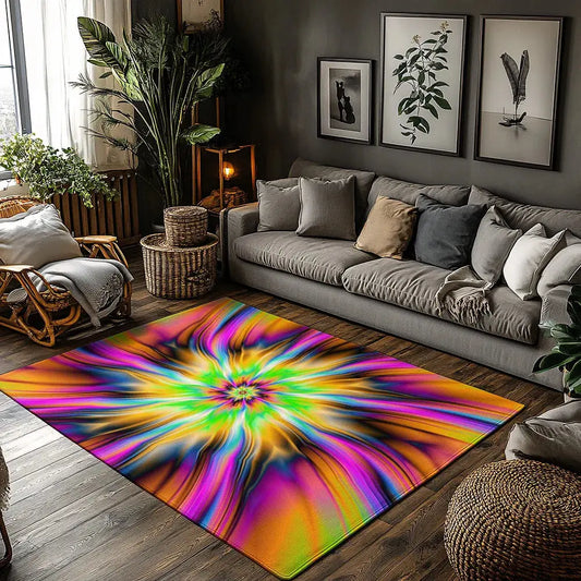 Vibrant Tie-Dye Swirl Rug – Abstract Colorful Floor Mat for Living Room & Home Decor - Dye My World