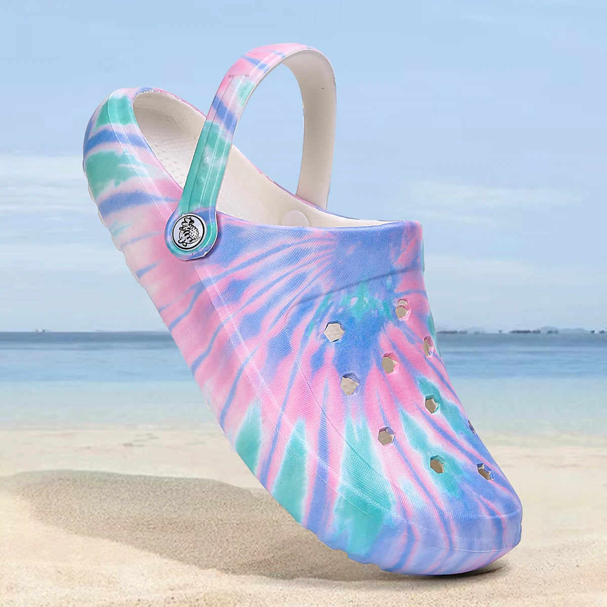 Tie-Dye Garden Clogs for Women - Lightweight Non-Slip Slip-On Comfortable Two-Way Wear Beach Slides
