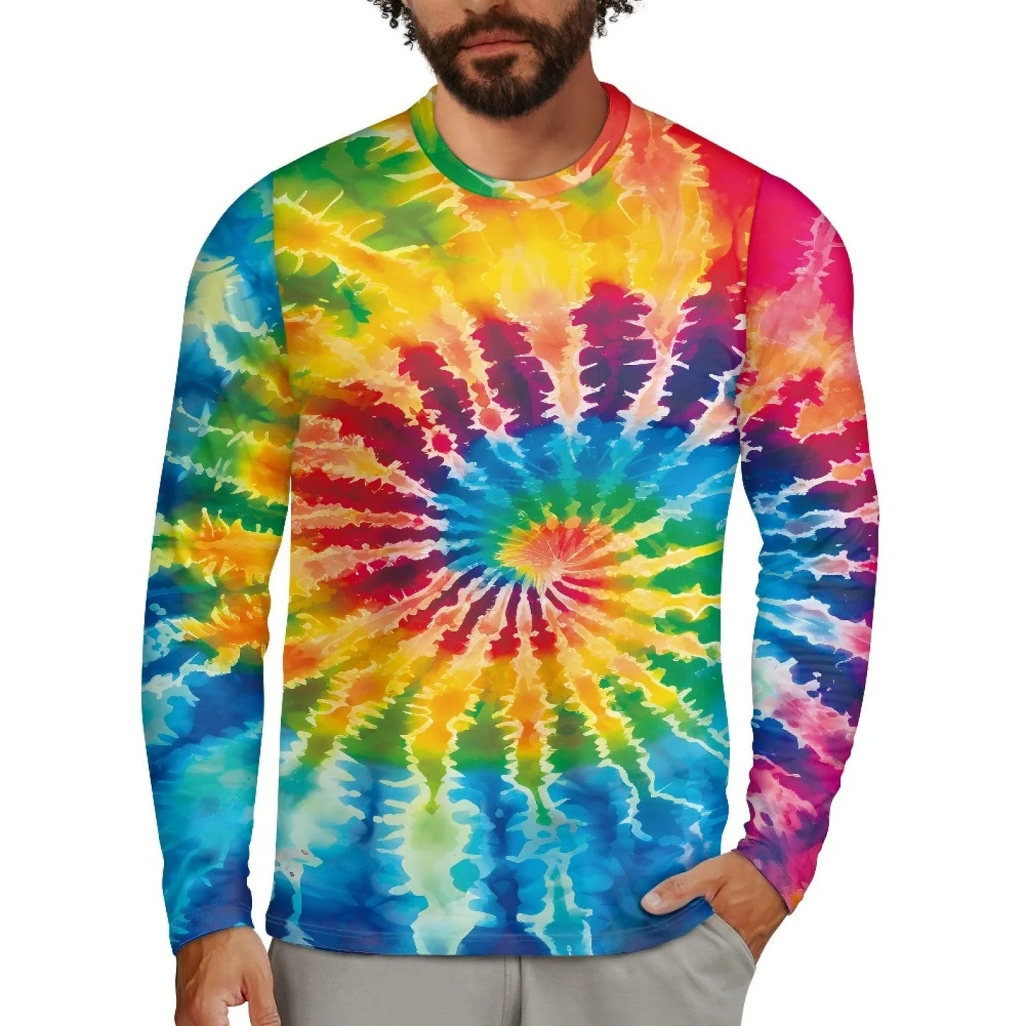 Men's Tie-Dye Long Sleeve T-Shirt – Colorful 3D Print Casual Streetwear Top - Dye My World