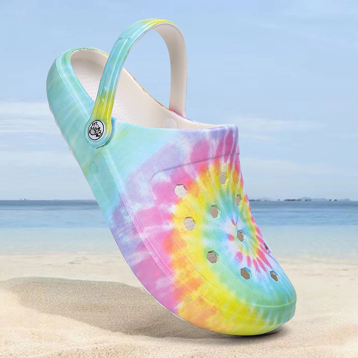 Tie-Dye Garden Clogs for Women - Lightweight Non-Slip Slip-On Comfortable Two-Way Wear Beach Slides