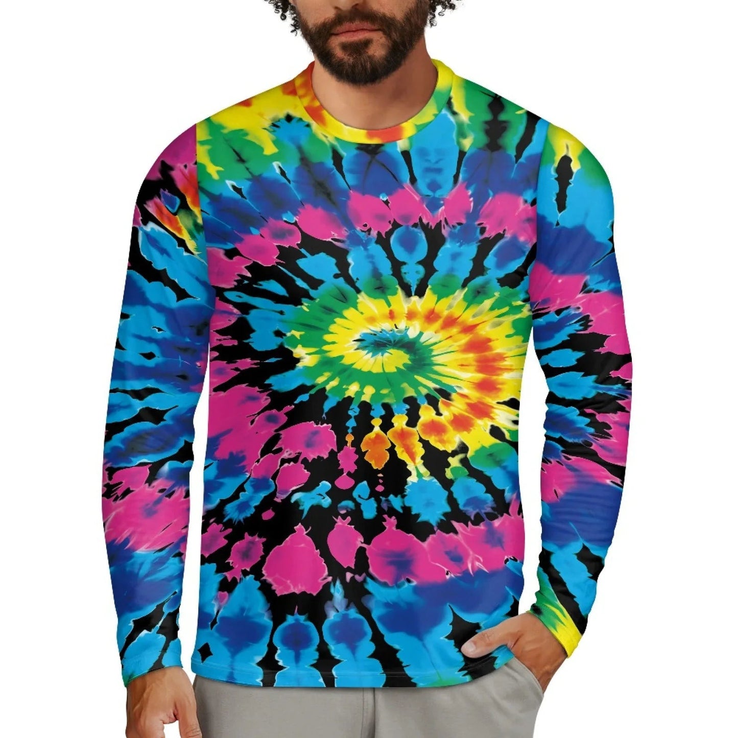 Men's Tie-Dye Long Sleeve T-Shirt – Colorful 3D Print Casual Streetwear Top - Dye My World
