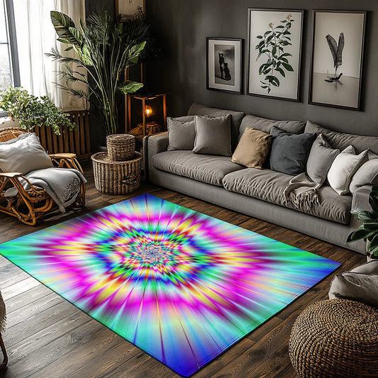 Colorful Tie Dye Rug - Non-Slip Abstract Carpet for Living Room Home Decor - Dye My World
