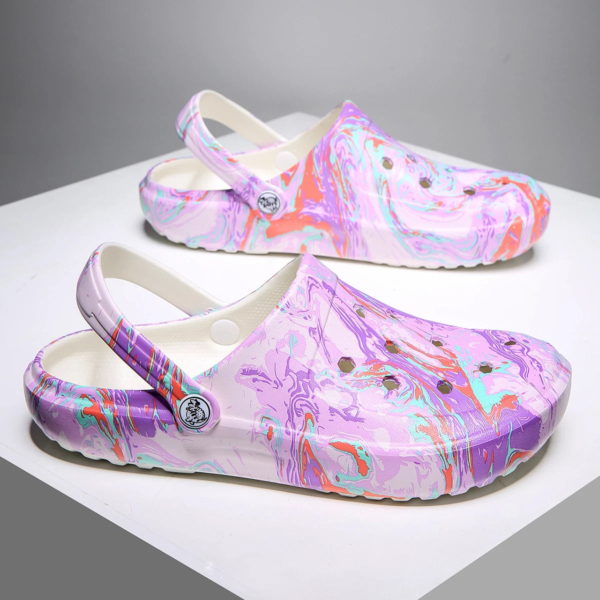Tie-Dye Garden Clogs for Women - Lightweight Non-Slip Slip-On Comfortable Two-Way Wear Beach Slides