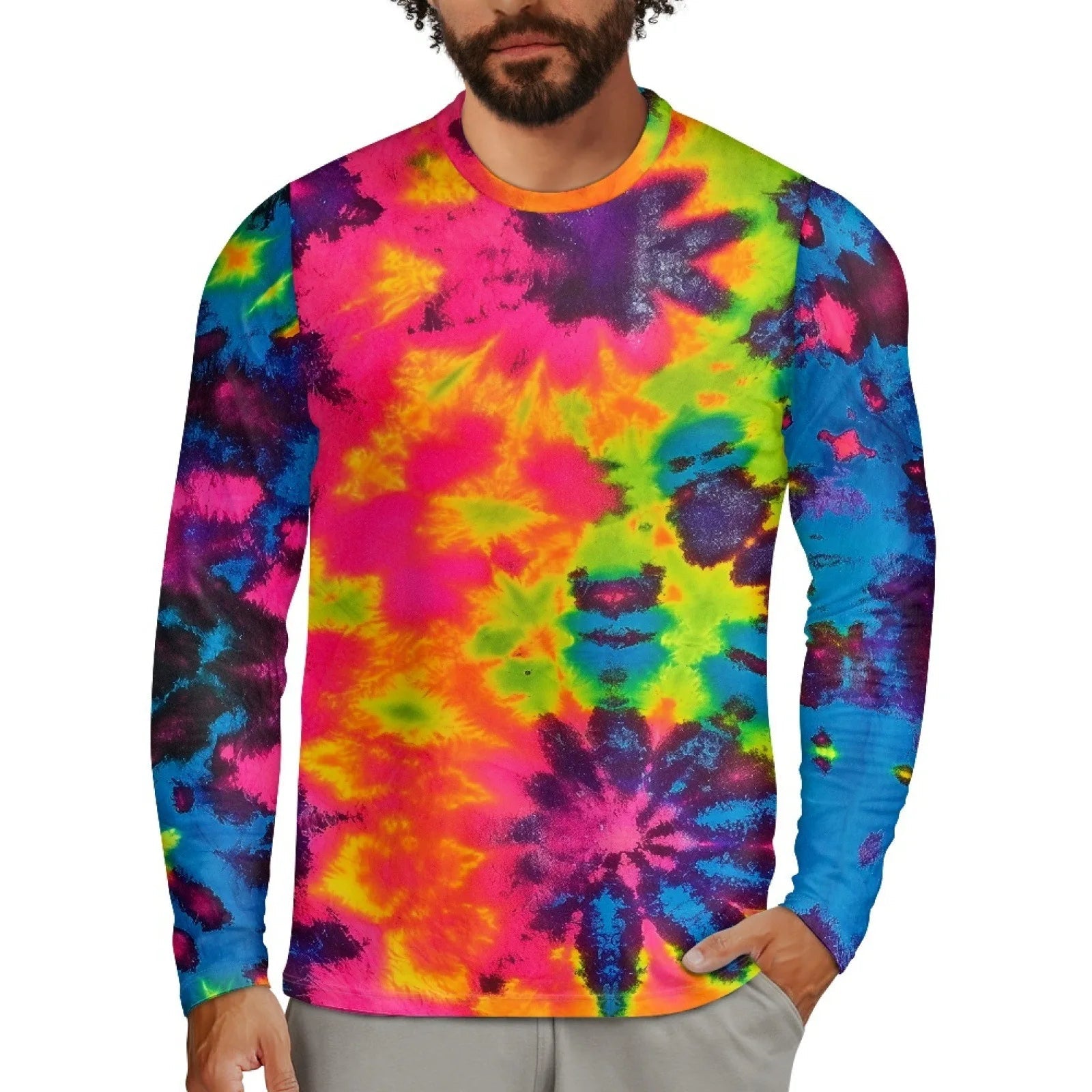 Men's Tie-Dye Long Sleeve T-Shirt – Colorful 3D Print Casual Streetwear Top - Dye My World