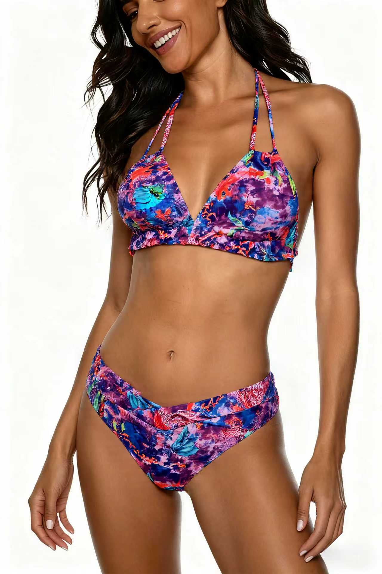 Tie-Dye Cosmic Bikini with Double Strap and Deep V Swimwear - Size L