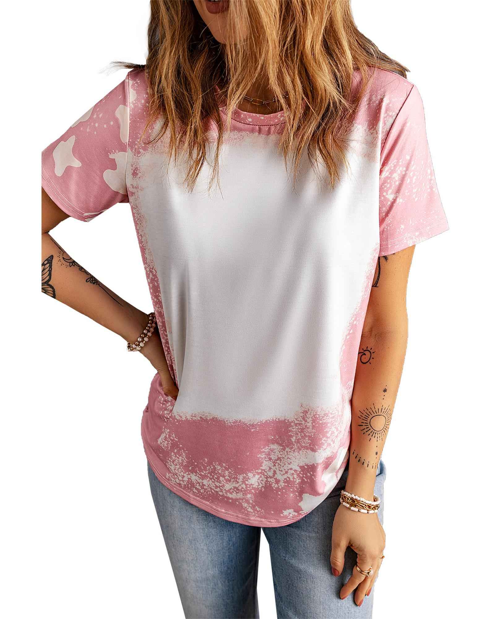 Blush Burst Tie-Dye T-Shirt for Women – Fitted Style, Size L