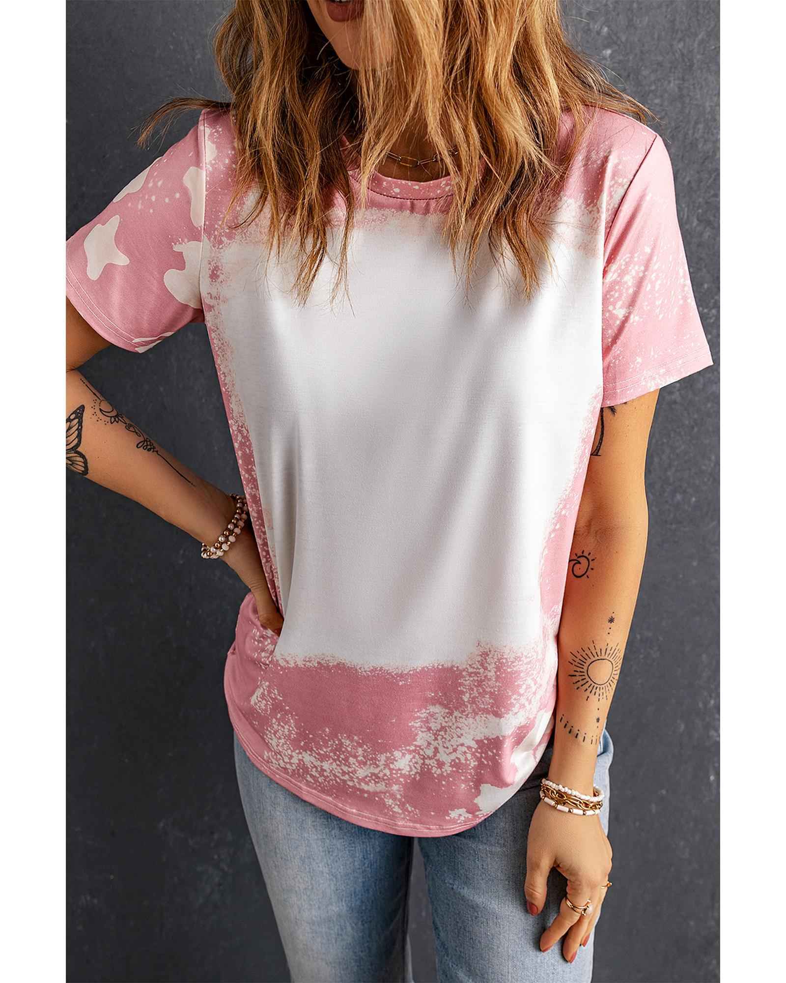 Blush Tie-Dye Fitted T-Shirt for Women – Bleached & Stylish in Size M