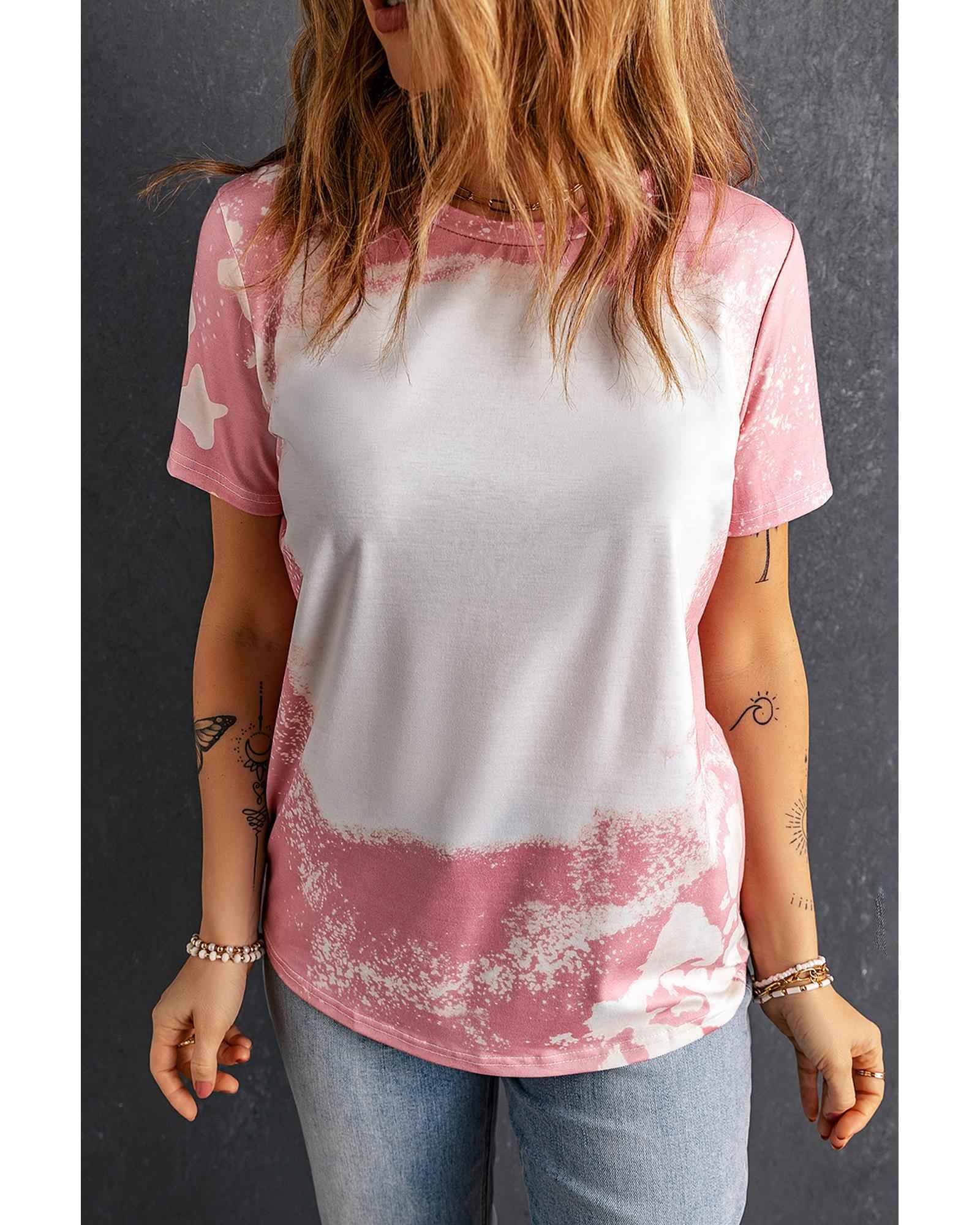 Blush Tie-Dye Fitted T-Shirt for Women – Bleached & Stylish in Size M