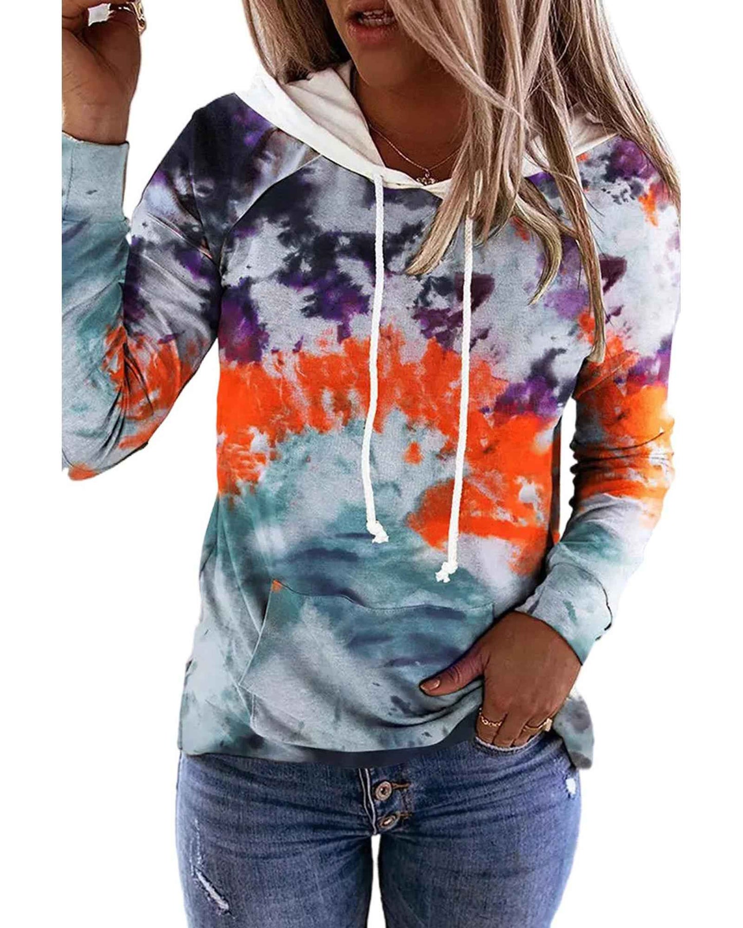 Colorburst Tie-Dye Hoodie with Front Pocket - Size M for Trendy Style