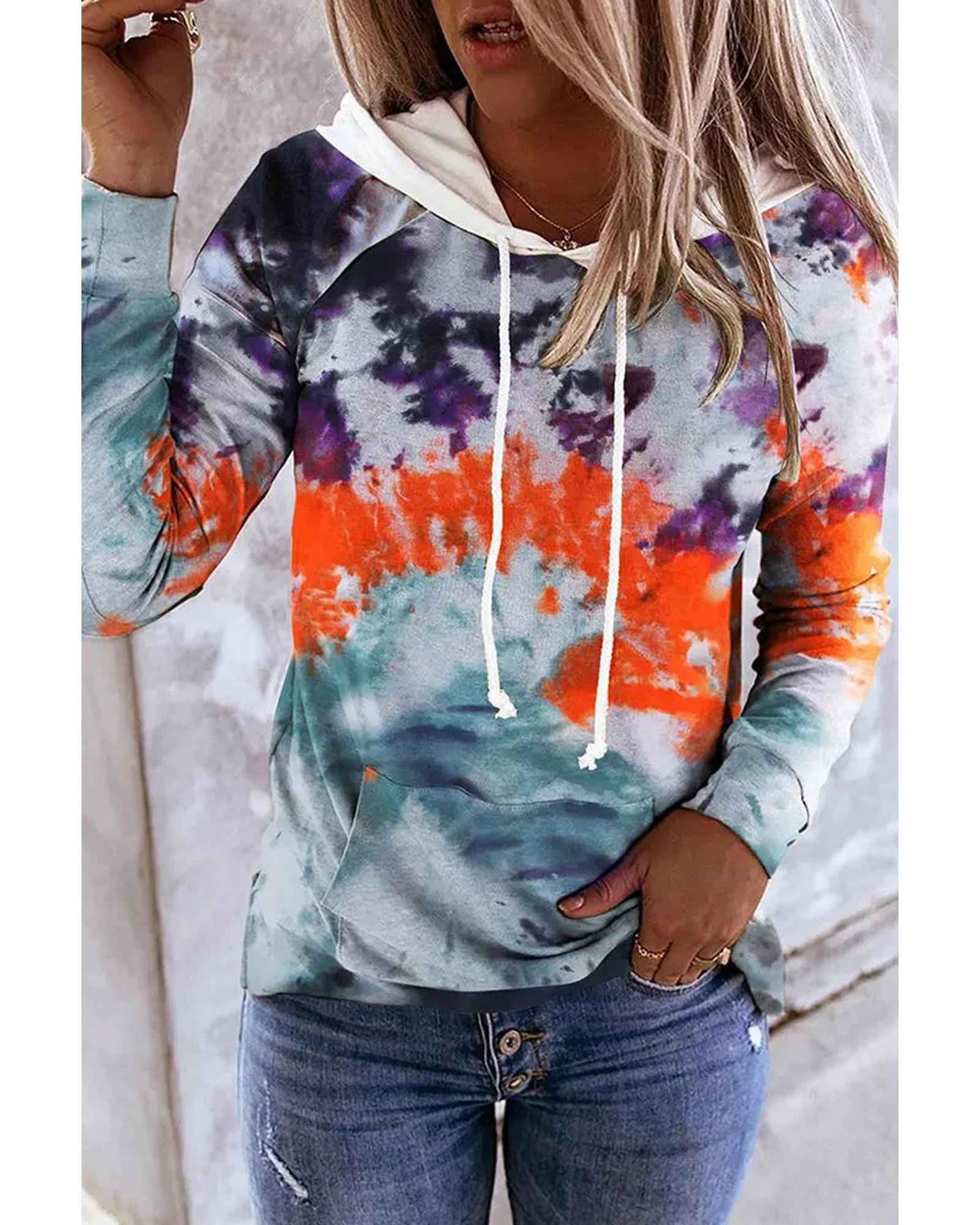 Colorburst Tie-Dye Hoodie with Front Pocket - Size M for Trendy Style