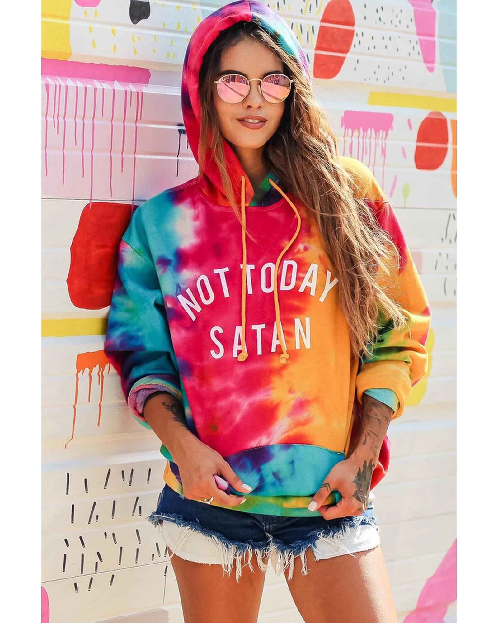 Not Today Satan Hoodie - Tie-Dye Graphic Pullover Sweatshirt, Unisex Streetwear, Size M