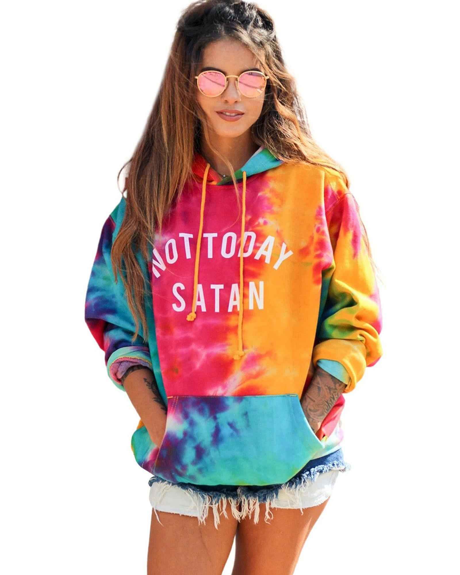 Not Today Satan Hoodie - Tie-Dye Graphic Pullover Sweatshirt, Unisex Streetwear, Size M
