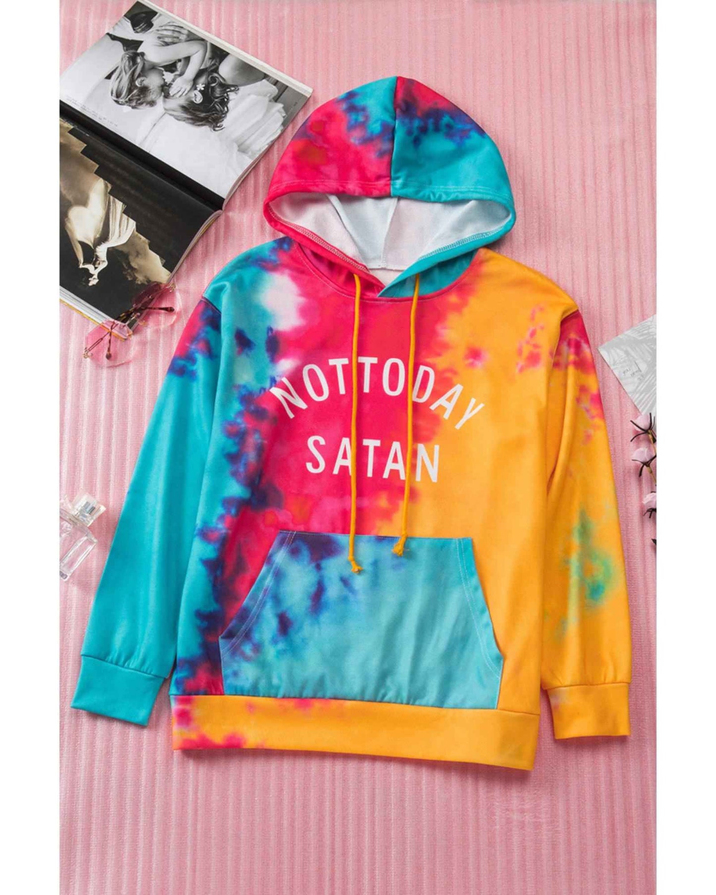 Not Today Satan Hoodie - Tie-Dye Graphic Pullover Sweatshirt, Unisex Streetwear, Size M