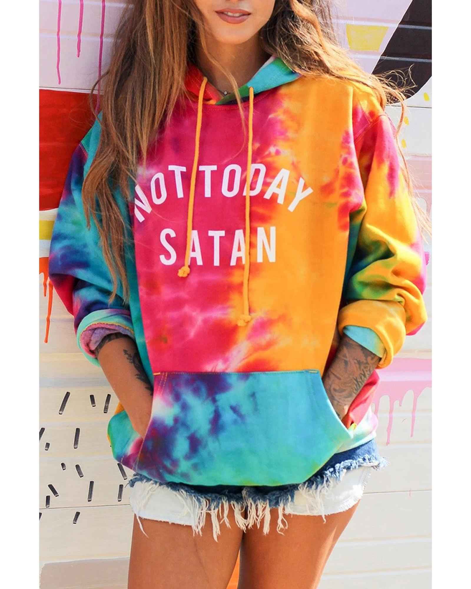 Not Today Satan Hoodie - Tie-Dye Graphic Pullover Sweatshirt, Unisex Streetwear, Size S