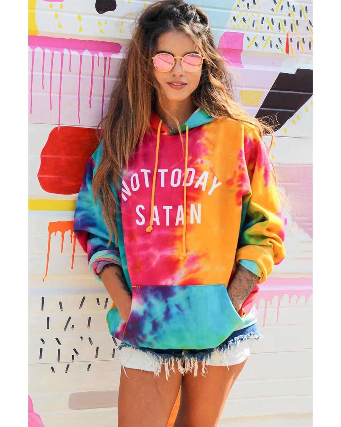 Not Today Satan Hoodie - Tie-Dye Graphic Pullover Sweatshirt, Unisex Streetwear, Size S